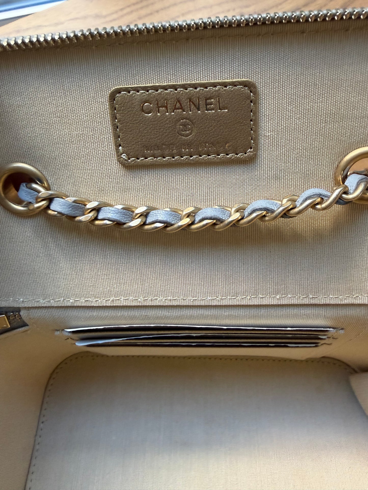 CHANEL Grey Quilted Lambskin Small Pearl Crush Vanity Case