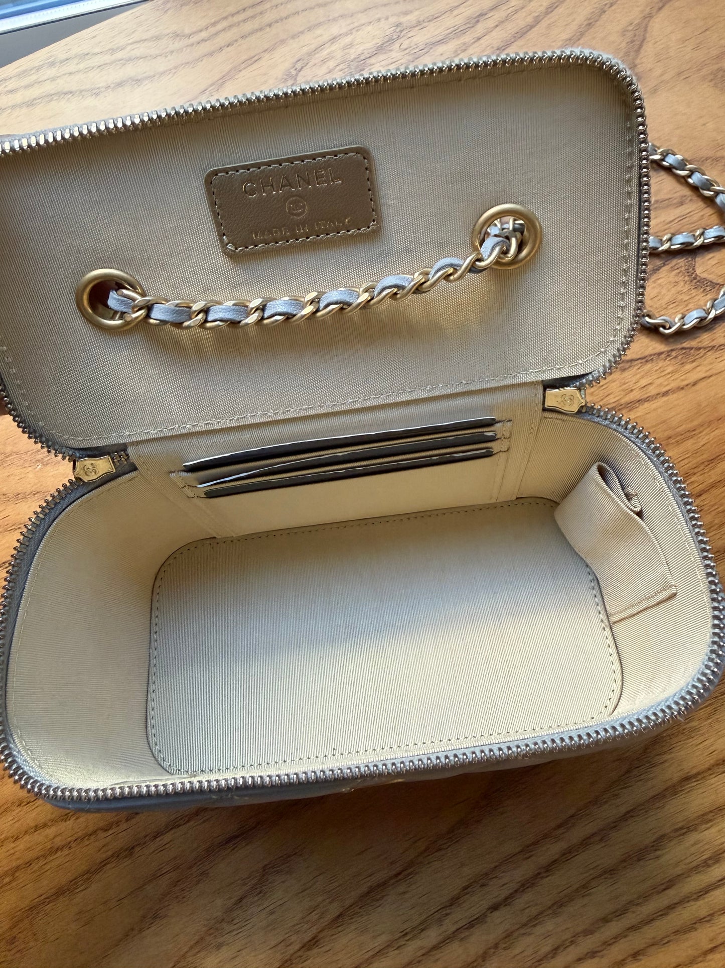 CHANEL Grey Quilted Lambskin Small Pearl Crush Vanity Case