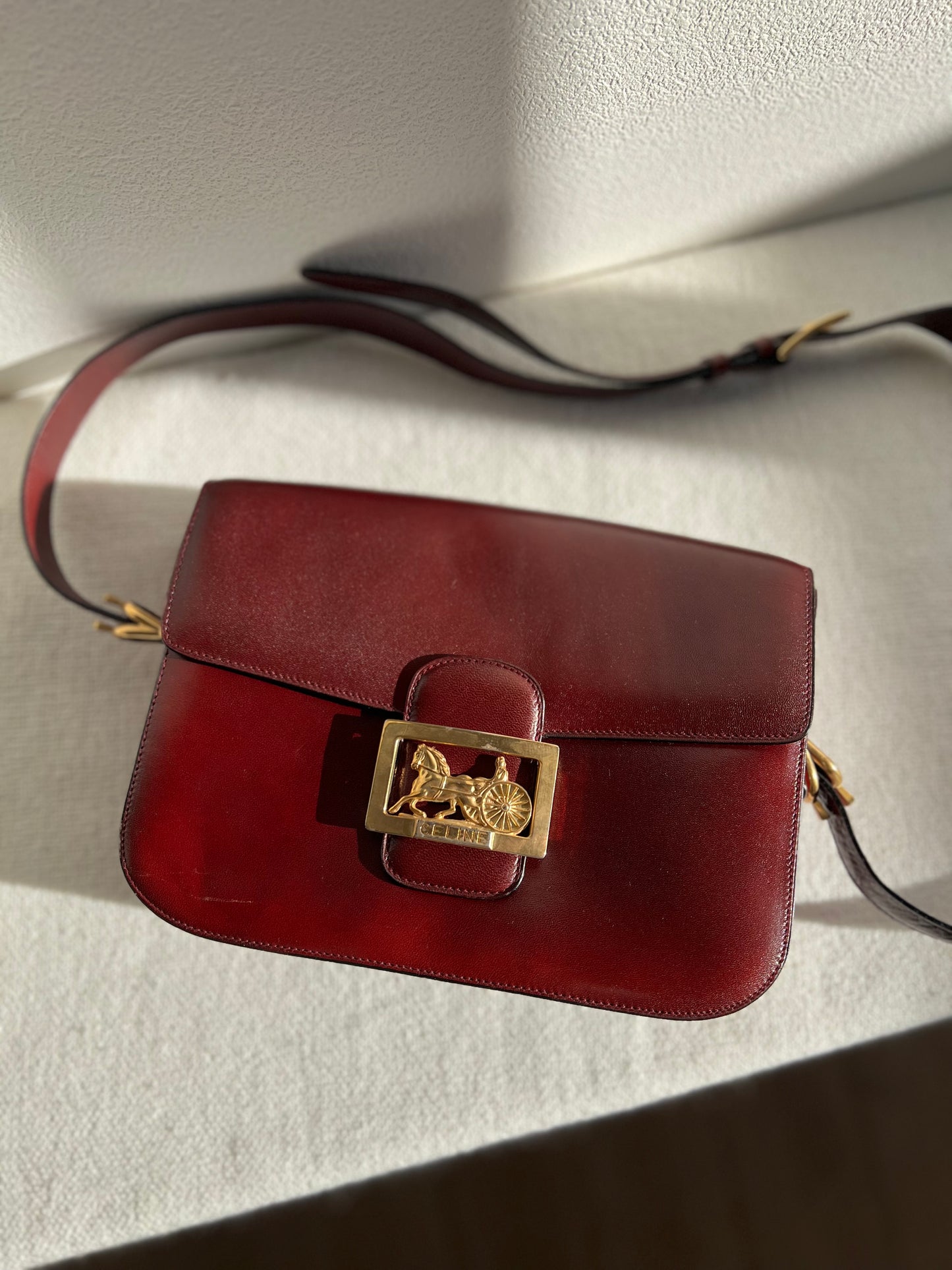 CELINE Vintage Triumph Bordeaux Leather Gold