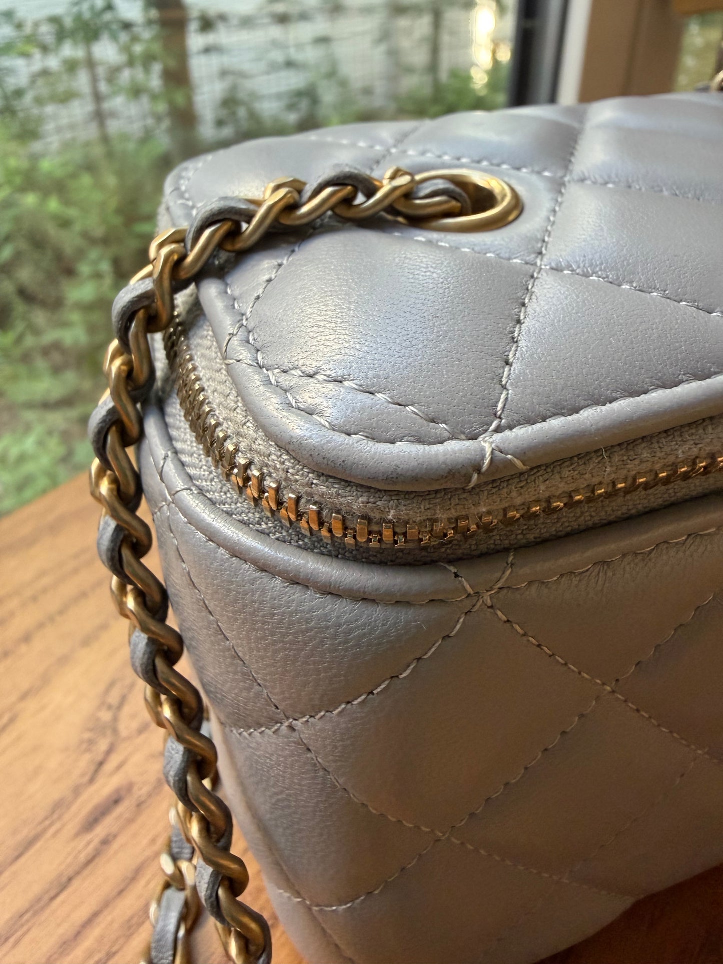 CHANEL Grey Quilted Lambskin Small Pearl Crush Vanity Case