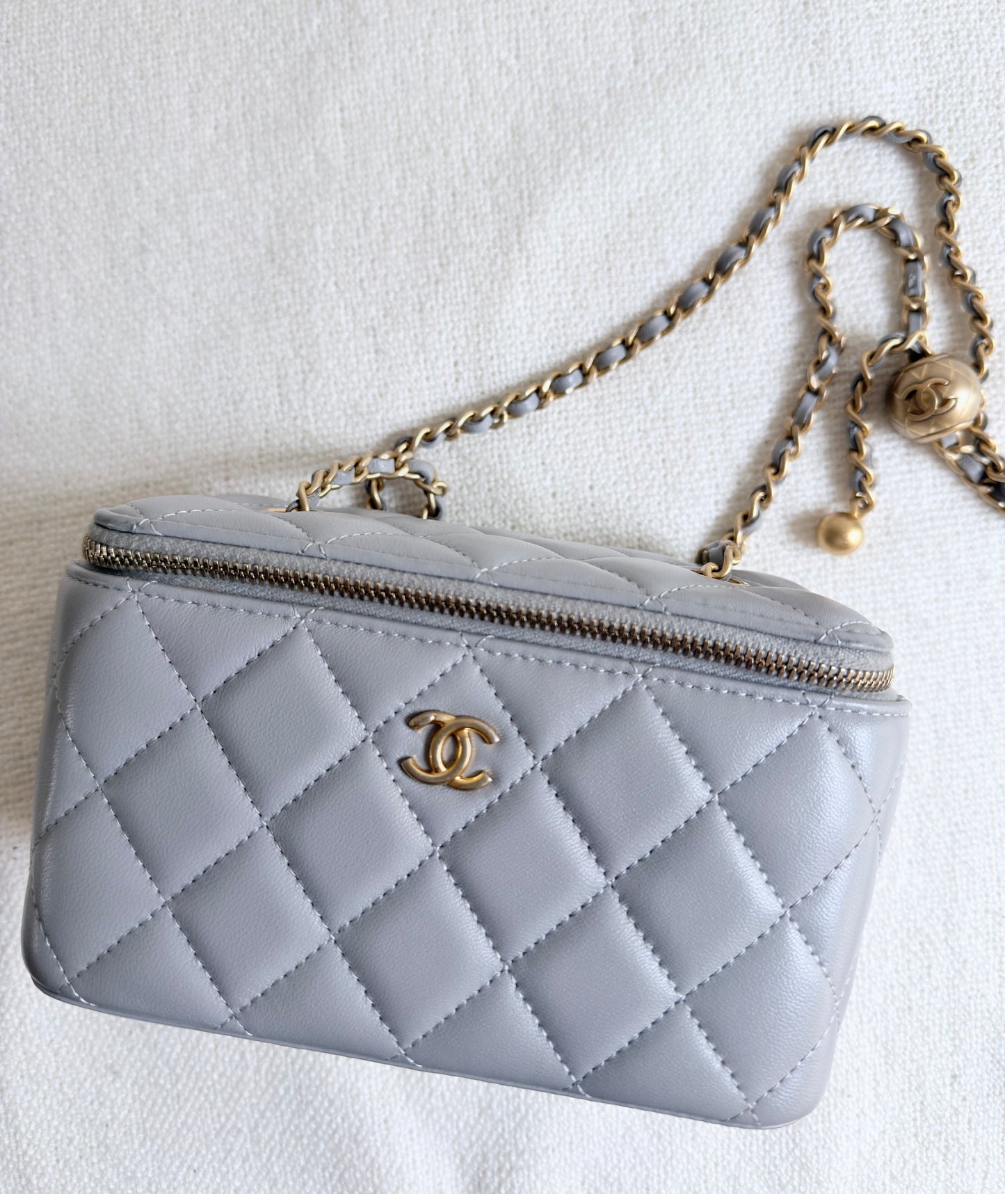 CHANEL Grey Quilted Lambskin Small Pearl Crush Vanity Case