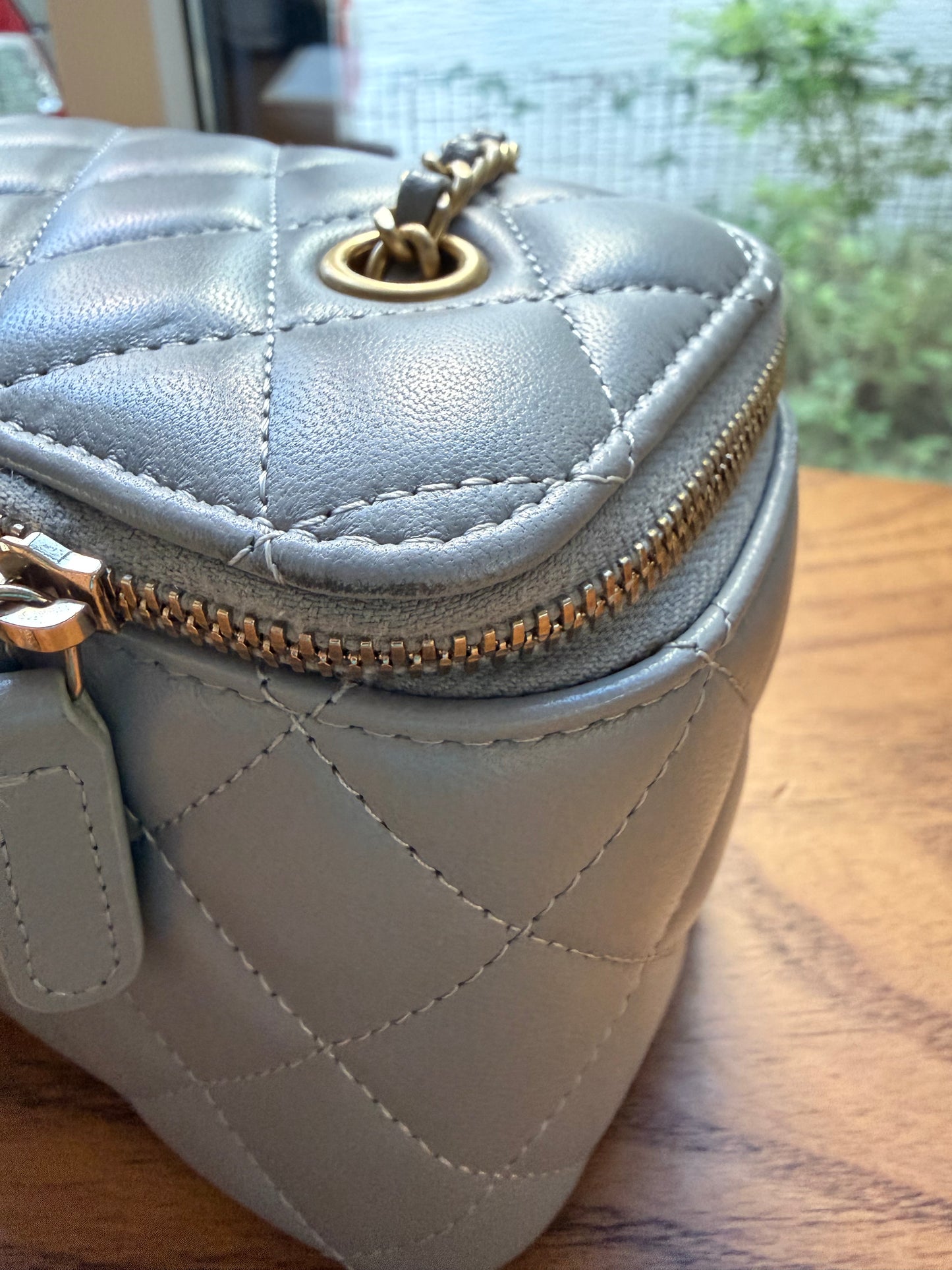 CHANEL Grey Quilted Lambskin Small Pearl Crush Vanity Case