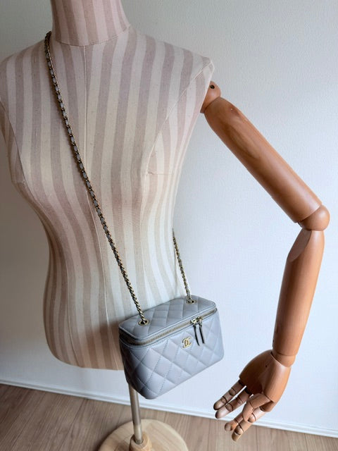 CHANEL Grey Quilted Lambskin Small Pearl Crush Vanity Case