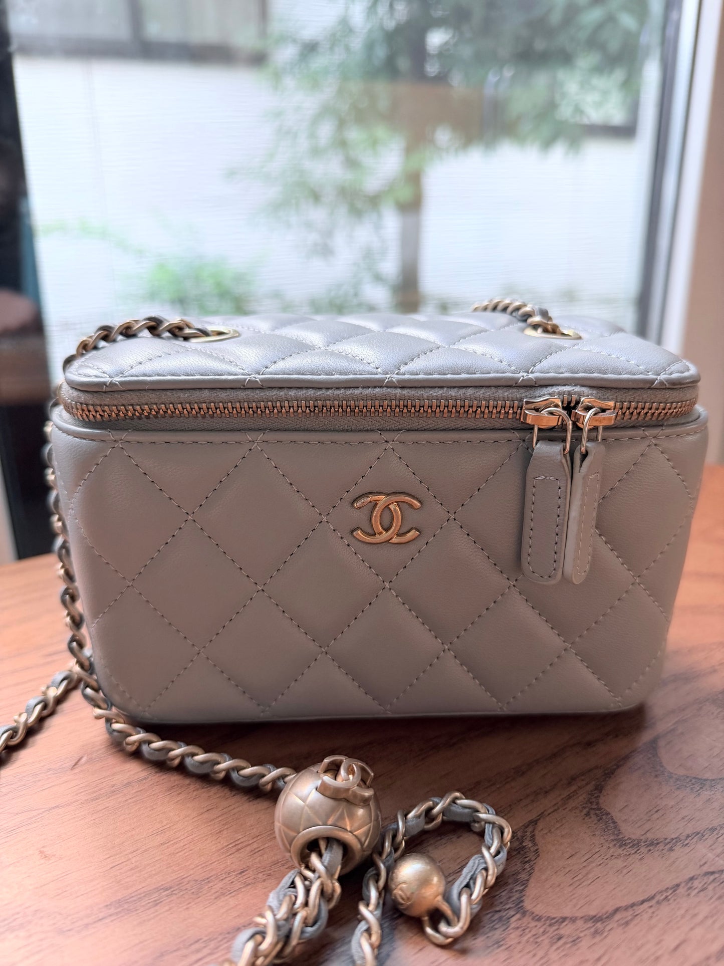 CHANEL Grey Quilted Lambskin Small Pearl Crush Vanity Case