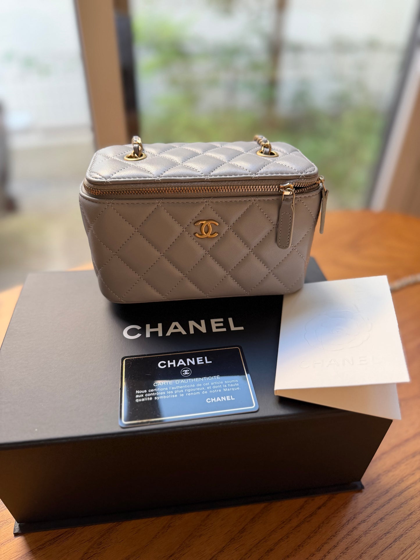 CHANEL Grey Quilted Lambskin Small Pearl Crush Vanity Case