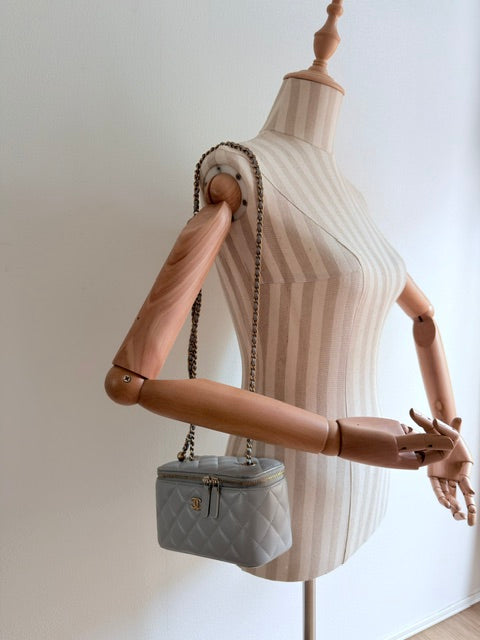 CHANEL Grey Quilted Lambskin Small Pearl Crush Vanity Case