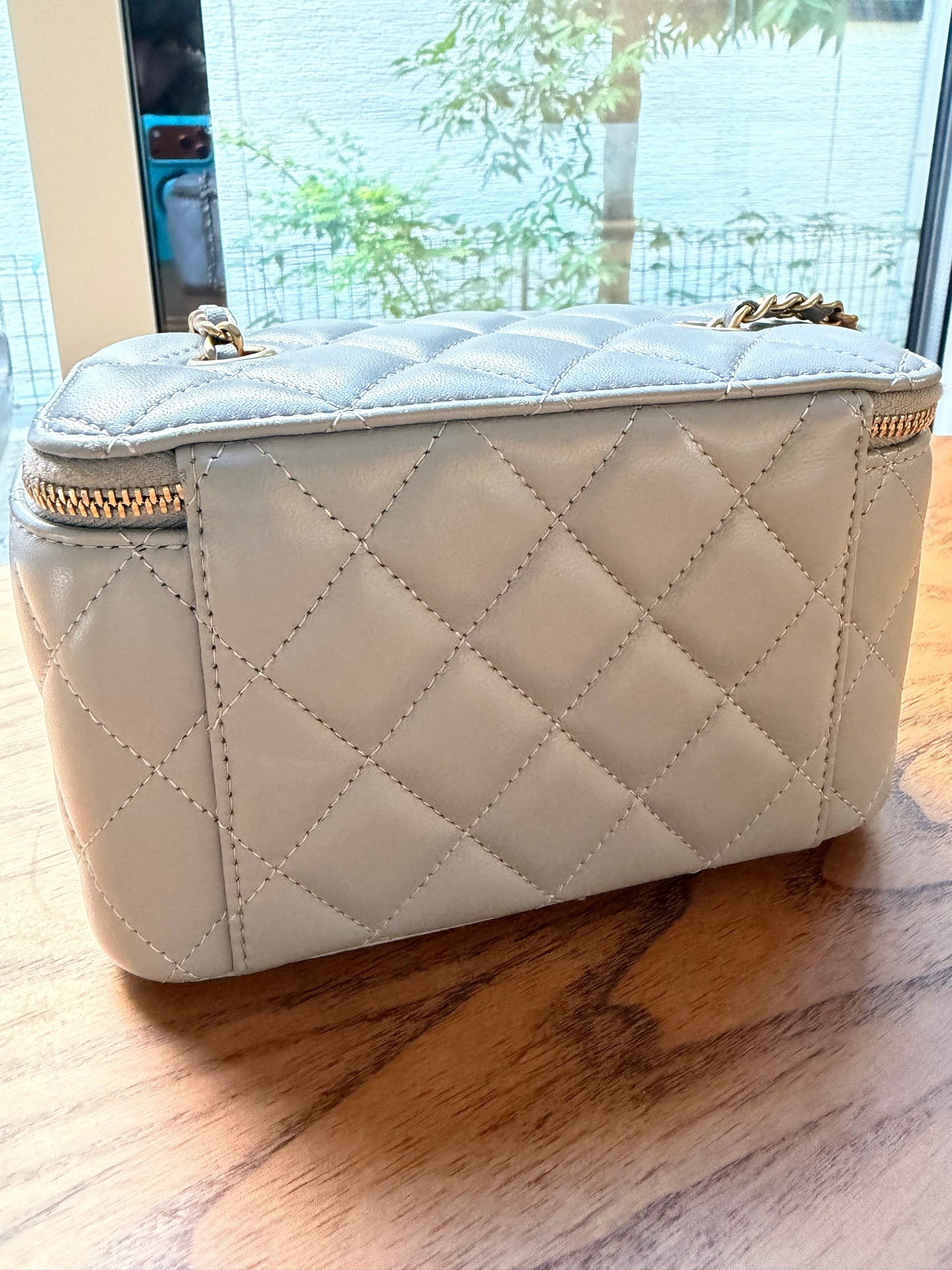 CHANEL Grey Quilted Lambskin Small Pearl Crush Vanity Case