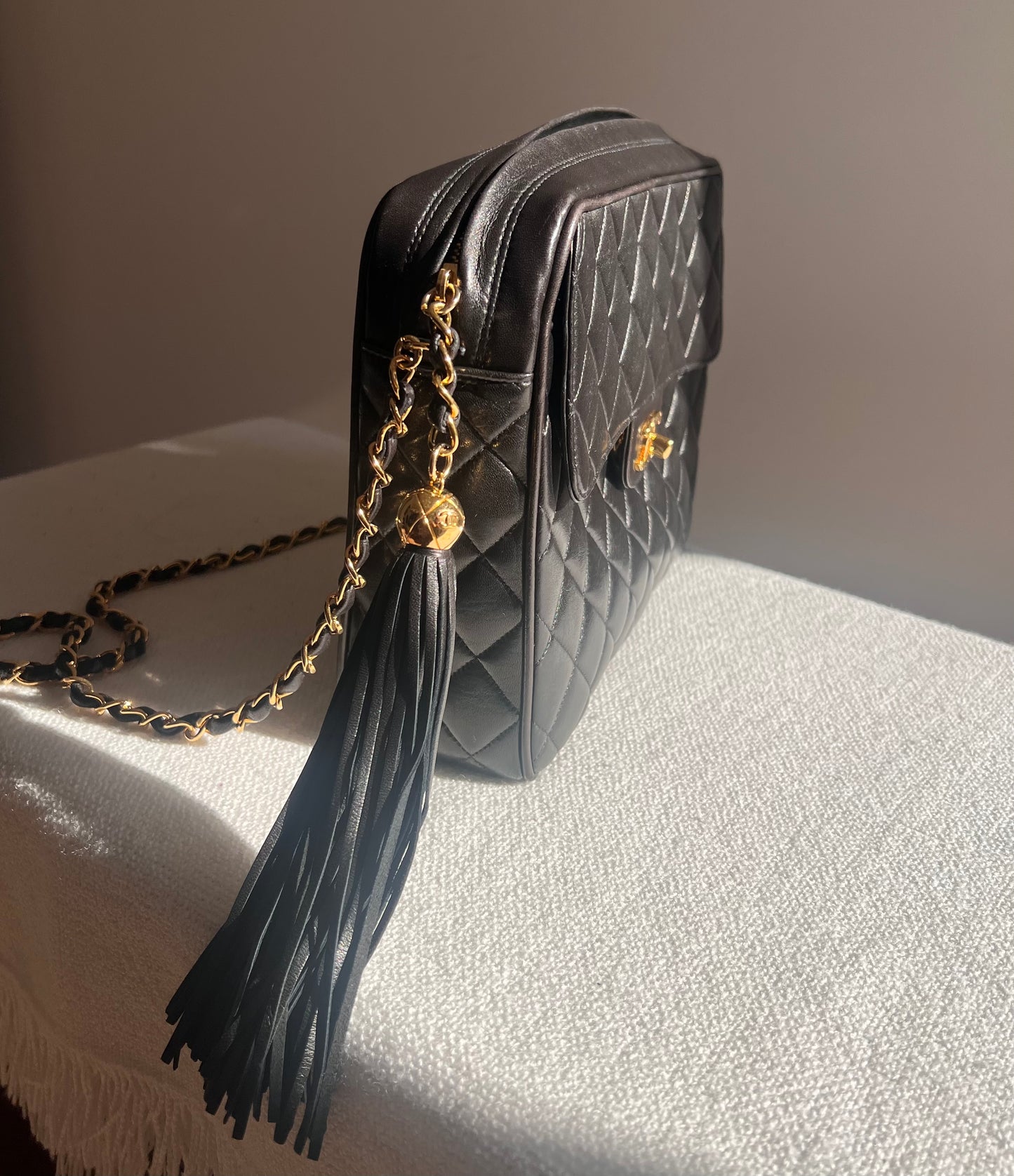 CHANEL Vintage Quilted Camera Bag with Tassel